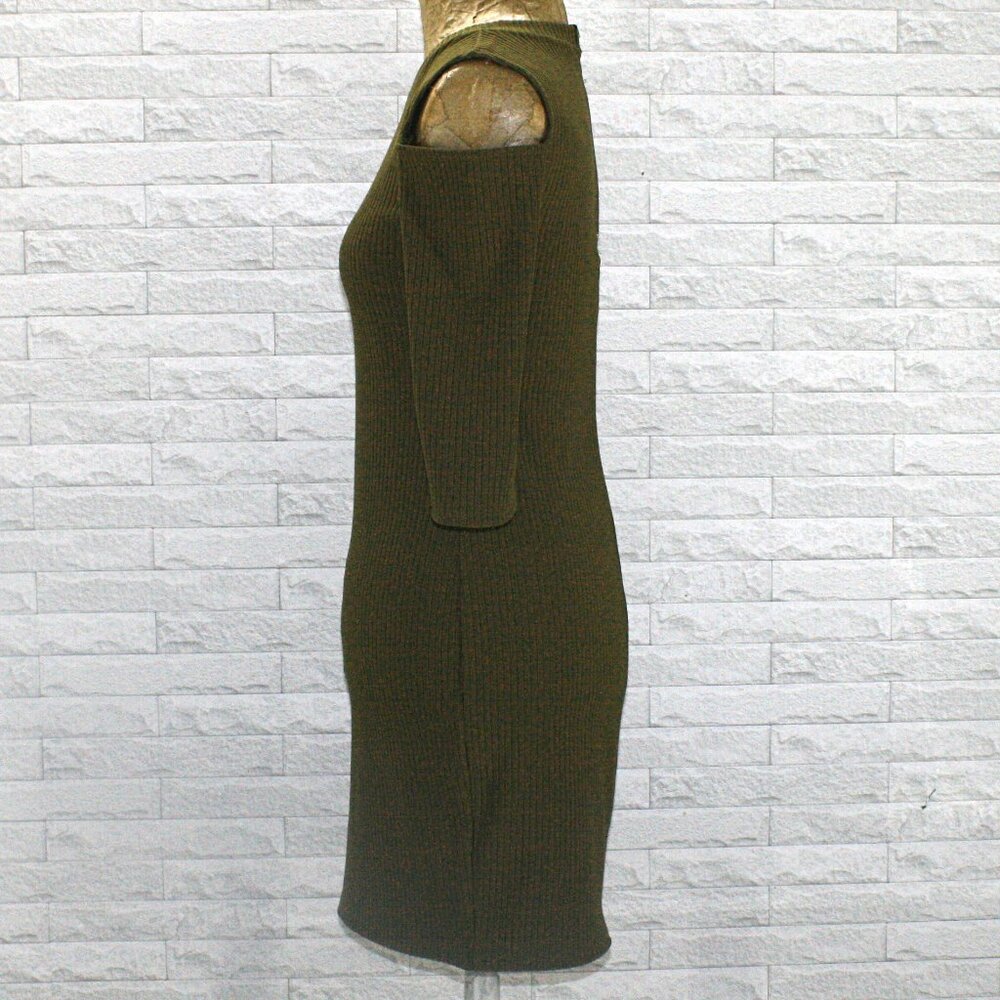 FOREVER 21 Dress Ribbed Knit Bodycon Form Fitted Cold Shoulder Column Olive S - Picture 5 of 15